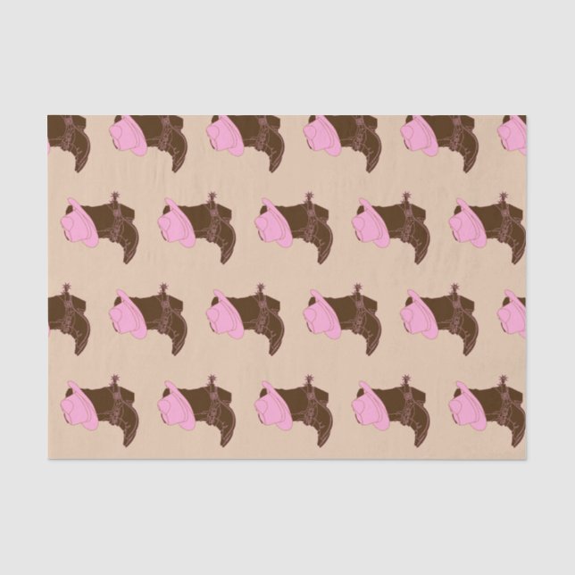 Rustikaler Western Cowgirl Boots & Pink Hat Seidenpapier (Vorderseite)