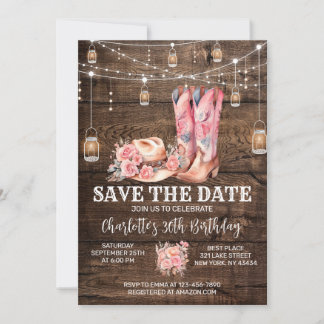 Rustikaler Western Cowgirl Save the Date Geburtsta Einladung