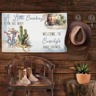 Rustikaler Western Elephant Cowboy Boy Babydusche Banner