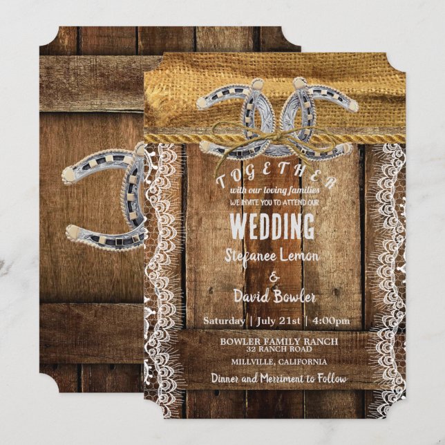 Rustikaler Western Hochzeitseinladungen Einladung (Vorne/Hinten)