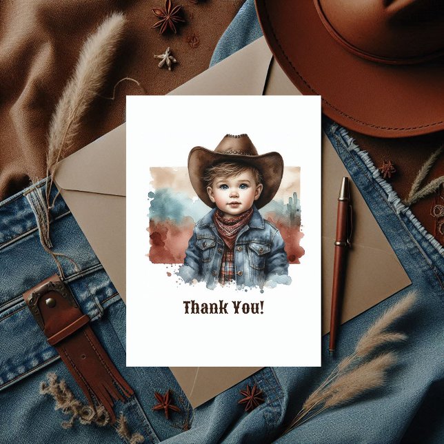 Rustikaler Western Howdy, Partner! Cowboy Birthday Dankeskarte (Rustic Western Howdy, Partner! Cowboy Birthday Thank You Card)
