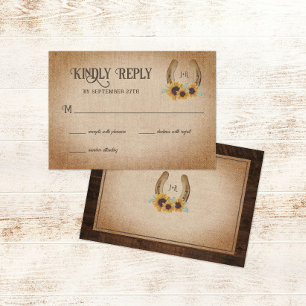 Rustikaler Western Hufeisen & Sonnenblumen Hochzei RSVP Karte