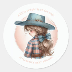 Rustikaler Western Kleine Cowgirl Babydusche Runder Aufkleber