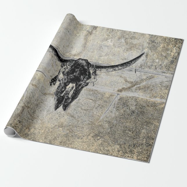 Rustikaler Western Kuh Skull Schwarz Textur Decoup Geschenkpapier (Ungerollt)