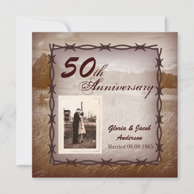 Rustikaler Western Land 50 Jahre Party Einladung (Vorderseite)