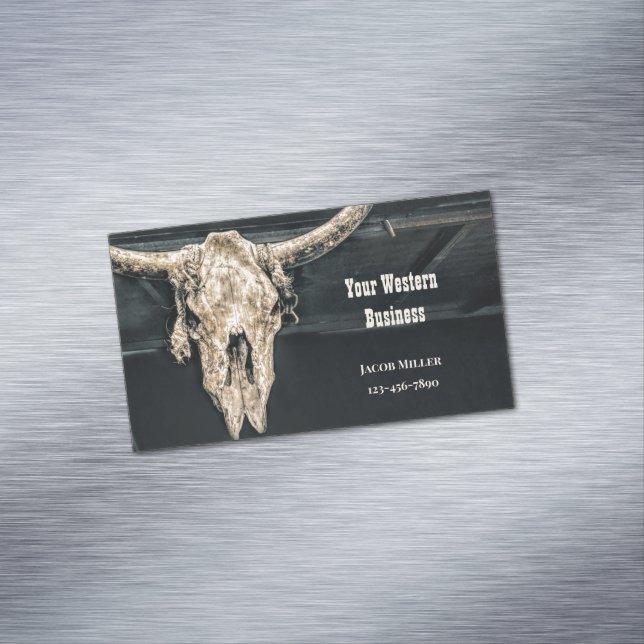 Rustikaler Western Land Beige Grauer Bullkuhschäde Magnetische Visitenkarte (Beispiel)