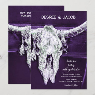 Rustikaler Western Land Dunkler Lila Bull Skull Einladung