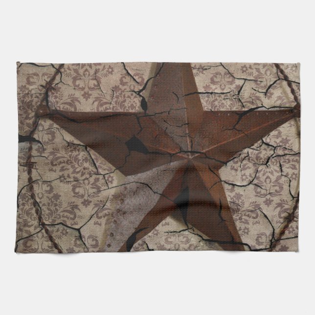 Rustikaler Western Land Primitive Texas Star Küchentuch (Horizontal)