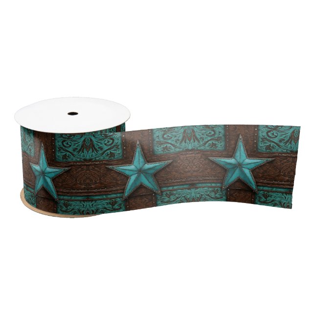 Rustikaler Western Land Türkis Cowboy Texas Star Satinband (Spule)