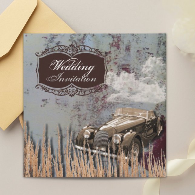 Rustikaler Western mit antiken Fahrzeugen Landverh Einladung (Rustic antique car western Country Wedding Invitation)