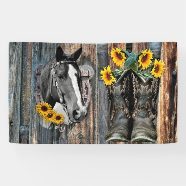 Rustikaler Western Pferde Cowboy Stiefel Sonnenblu Banner (Horizontal)