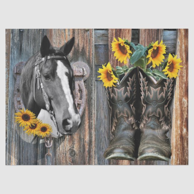 Rustikaler Western Pferde Cowboy Stiefel Sonnenblu Seidenpapier (Vorderseite)