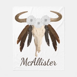 Rustikaler Western Prairie Floral Kuh Skull Feathe Fleecedecke