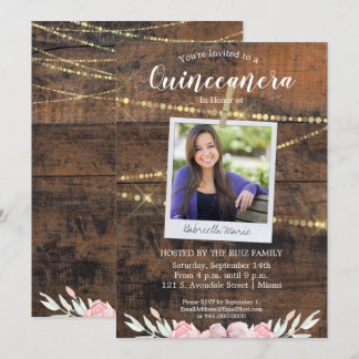 Rustikaler Western Quinceañera 15. Geburtstag Foto Einladung