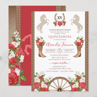 Rustikaler Western Ranch Red Cowgirl/Charra Quince Einladung
