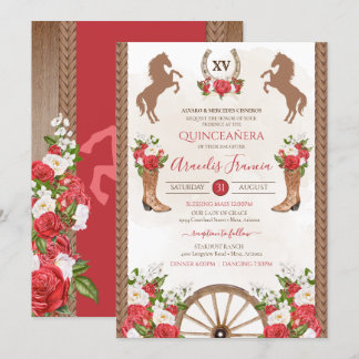 Rustikaler Western Red Flor Cowgirl Charra Quincea Einladung