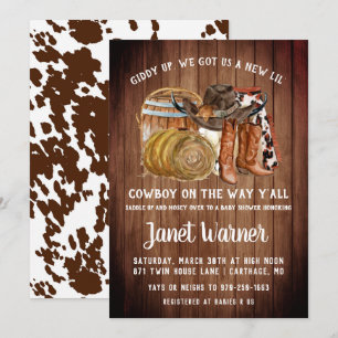 Rustikaler Western Rodeo Cowboy Babydusche Einladu Einladung