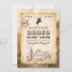 Rustikaler Western-Rodeo-Cowboy Erster Rodeo-Gebur Einladung