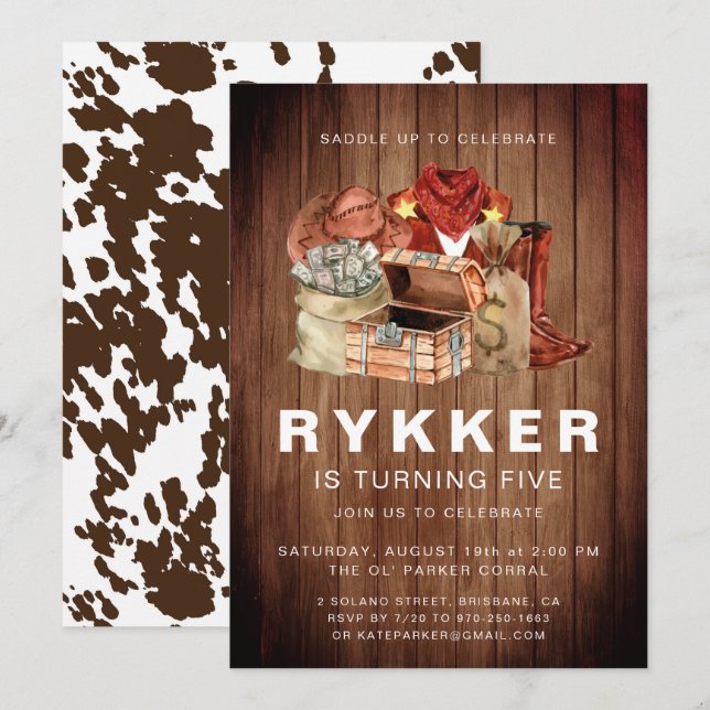 Rustikaler Western Rodeo Cowboy Geburtstagsparty Einladung (Vorne/Hinten)