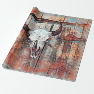Rustikaler Western Rust Brown Bull Skull Sonnenblu Geschenkpapier