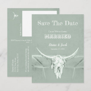 Rustikaler Western Schädeldecke Grün Save the Date Postkarte