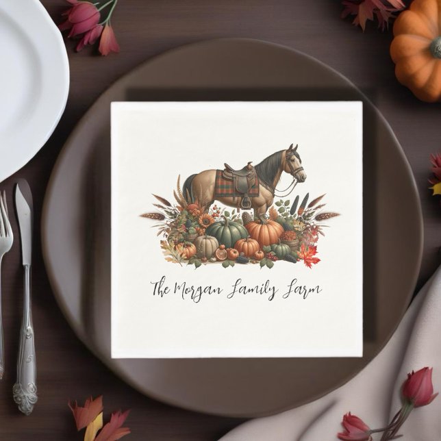 Rustikaler Western Vergnügen Pferd Erntedank Serviette (Enjoy this Rustic Western Thanksgiving Horse design! Customize with your favorite event!)