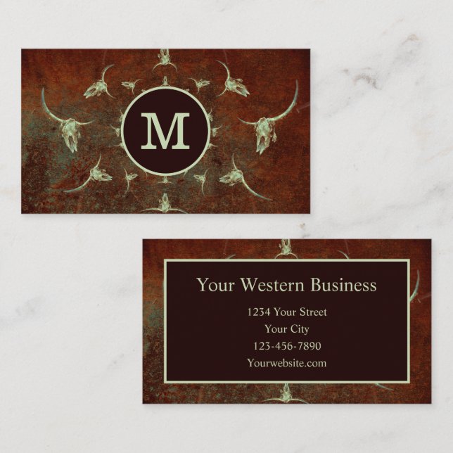 Rustikaler Western Vintag Monogramm Brauner Bullen Visitenkarte (Vorne/Hinten)