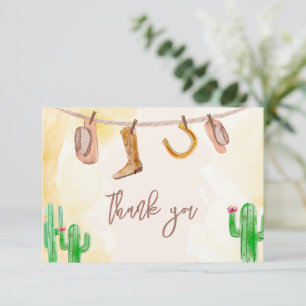 Rustikaler Western Watercolor Cowboy Babydusche Dankeskarte