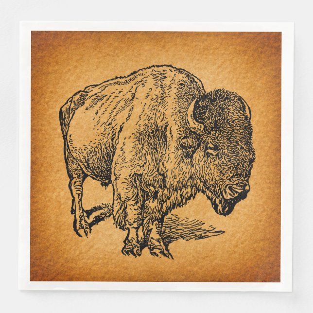 Rustikaler Western Wild Buffalo Bison Antique Serviette (Vorderseite)