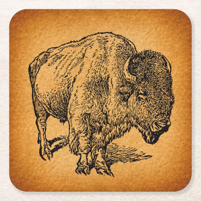 Rustikaler Western Wild Buffalo Bison Rechteckiger Pappuntersetzer (Vorderseite)