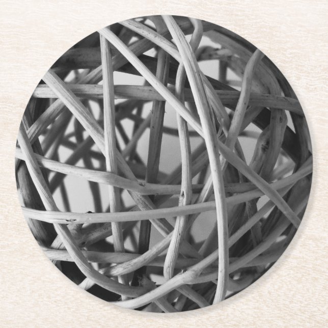 Rustikaler Wicker Ball Runder Pappuntersetzer (Vorderseite)