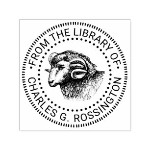 Rustikaler Widderkopf-Gesichtsbibliotheksbuchname Permastempel