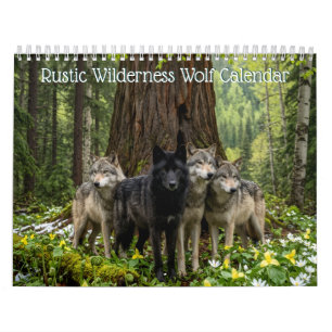 Rustikaler Wildnis-Wolf-Wandkalender  Kalender