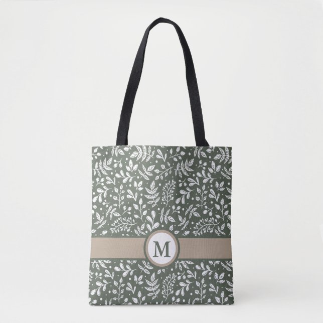 Rustikaler Winter botanisch mit Monogramm Tasche (Vorderseite)