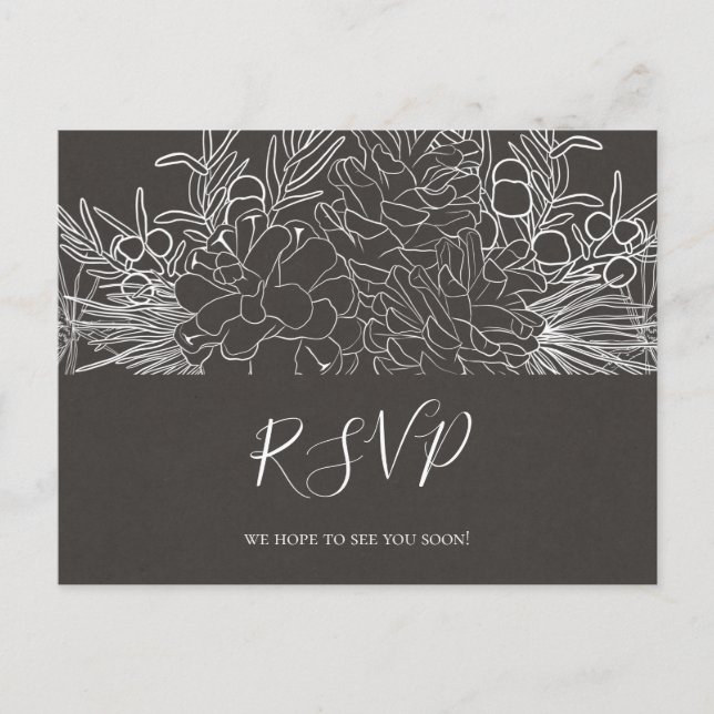 Rustikaler Winter | Charcoal Wedding RSVP Postcard Postkarte (Vorderseite)