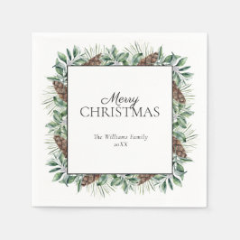 Rustikaler Winter Fir Cone Frohe Weihnachten Serviette