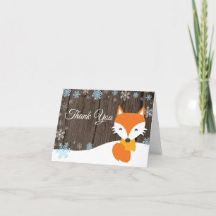 Rustikaler Winter Fox Snowflake Blau Dankeschön Ka Dankeskarte
