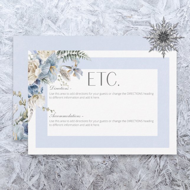 Rustikaler Winter Frosty Blue & White Floral Detai Begleitkarte (Von Creator hochgeladen)
