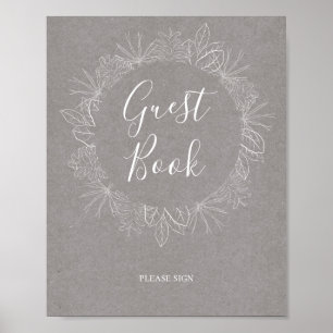 Rustikaler Winter Gray Guest Book Sign Poster