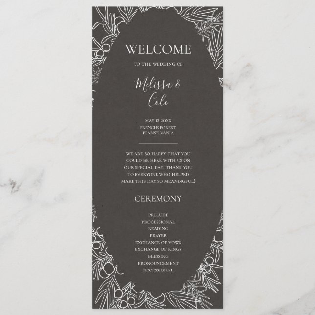 Rustikaler Winter | Hochzeitsprogramm für Kohle Programm (Vorderseite)