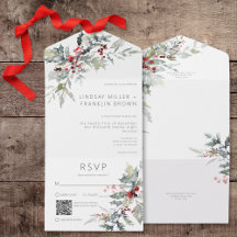 Rustikaler Winter Holly Berries & Snow QR Code