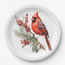 Rustikaler Winter Kardinal Holly Branch Pappteller