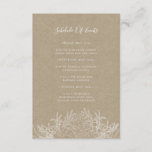 Rustikaler Winter Kraft Schedule of Events Card Begleitkarte