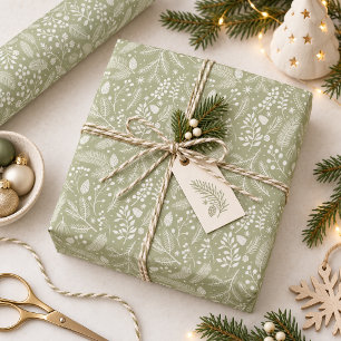 Rustikaler Winter-Landschaftsstil Salbei Grün Elfe Geschenkpapier