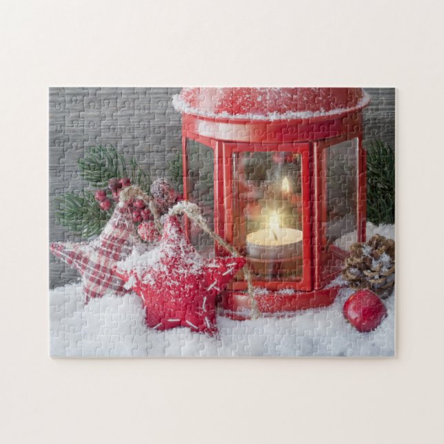 Rustikaler Winter Lantern Weihnachtsschnee (Horizontal)