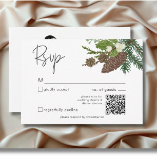 Rustikaler Winter Nature & Pine QR Code RSVP Karte