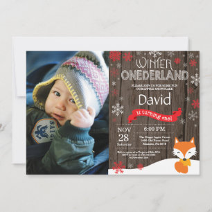 Rustikaler Winter Onederland Fox 1. Geburtstag Einladung
