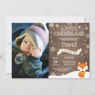 Rustikaler Winter Onederland Fox 1. Geburtstag Einladung