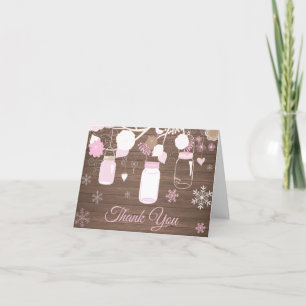 Rustikaler Winter-Schneeflocken-Mason-Becher Rosa Dankeskarte