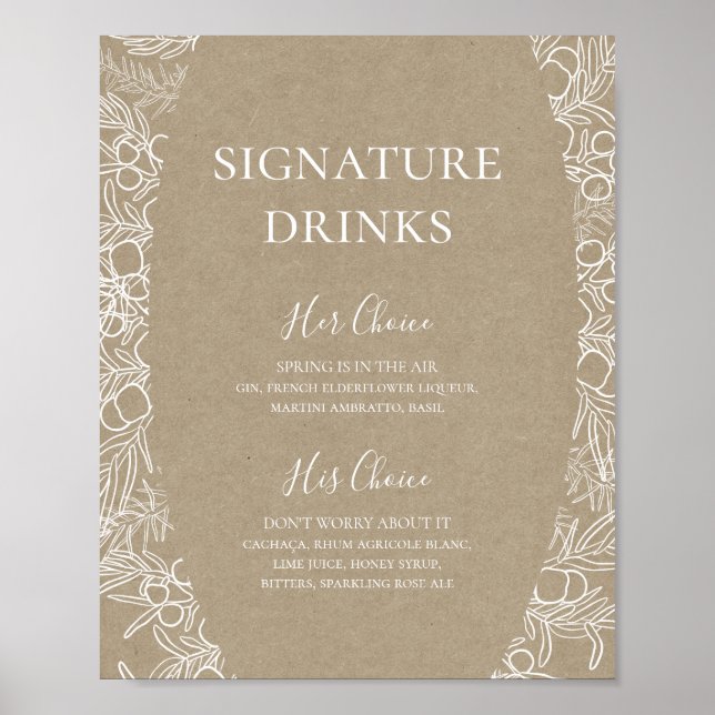 Rustikaler Winter | Signature Drinks-Zeichen Poster (Vorne)